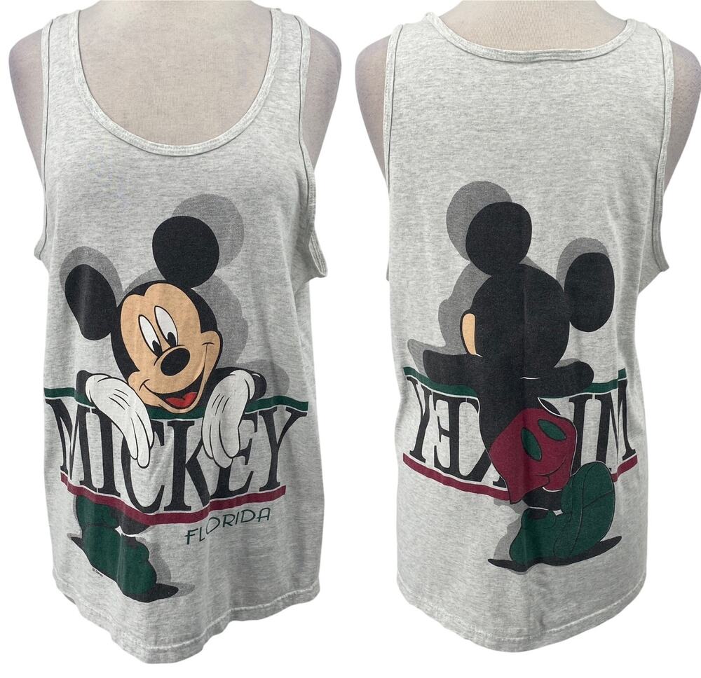 Vintage 90s Mickey Mouse Disney Graphic Tank Top Double Sided Florida Gray Mens